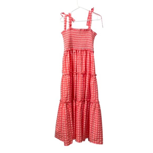 Pomander Place Tuckernuck Tiered Nellie Dress Electric Pink Gingham Plaid Large - Picture 4 of 16